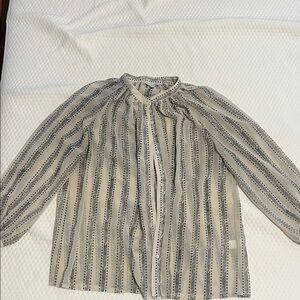 Lucky Brand Sheer Striped Blouse - Black and Cream